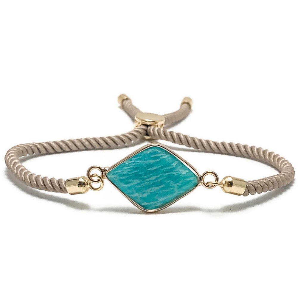 🎉NWT Full Circle Adjustable Slide Bead Box Chain Gold Amazonite Bracelet